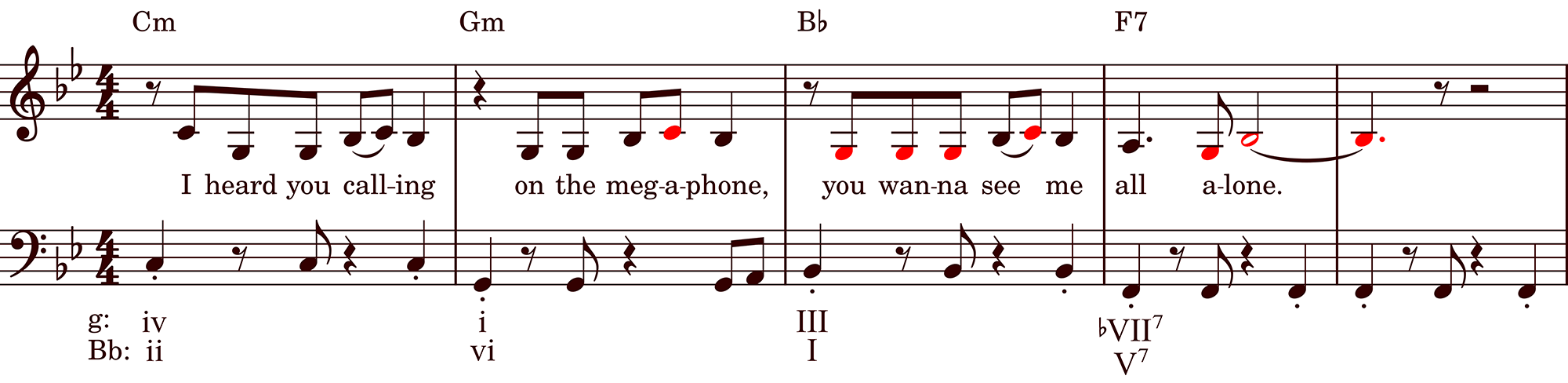 Music notation: Modified hrmony of Taylor Swift's The Fate of Ophelia, first vocal phrase. T0 vocal, T5 harmony